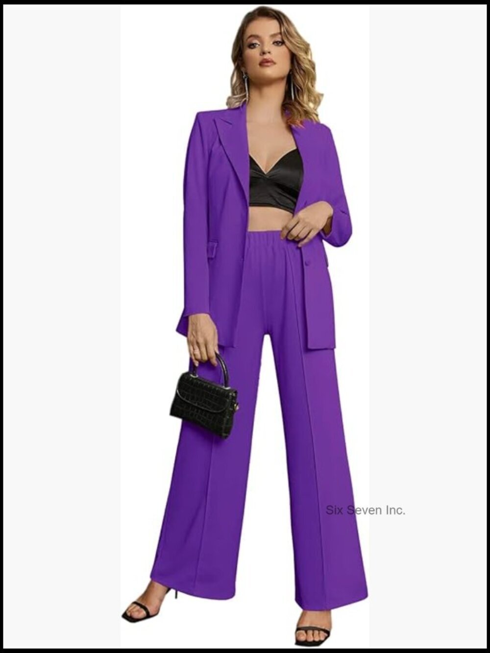 Women's Two Piece Pantsuit Set Business Casual Blazer Jacket Wide Leg Pant Suit